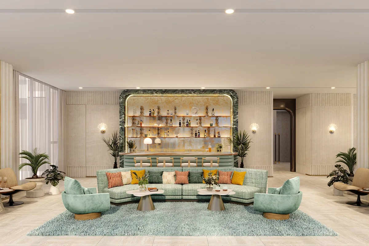 Лаунж-зона с баром в лобби ЖК PTY Residence Sai 1