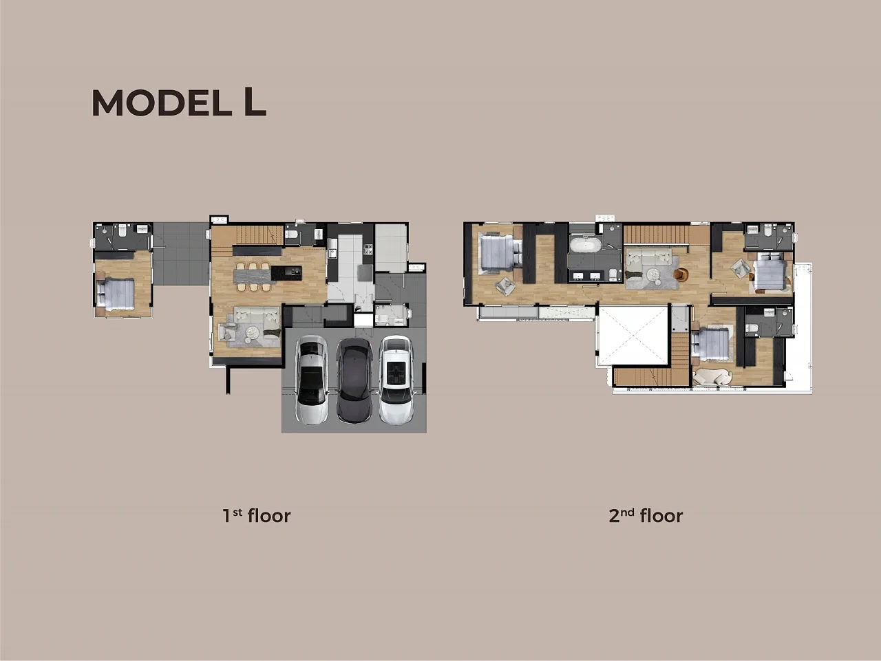 Планировка «Модель L (POLLOCK), 4 спальни, участок 320–400 м²», PYCHE Villa Pattaya