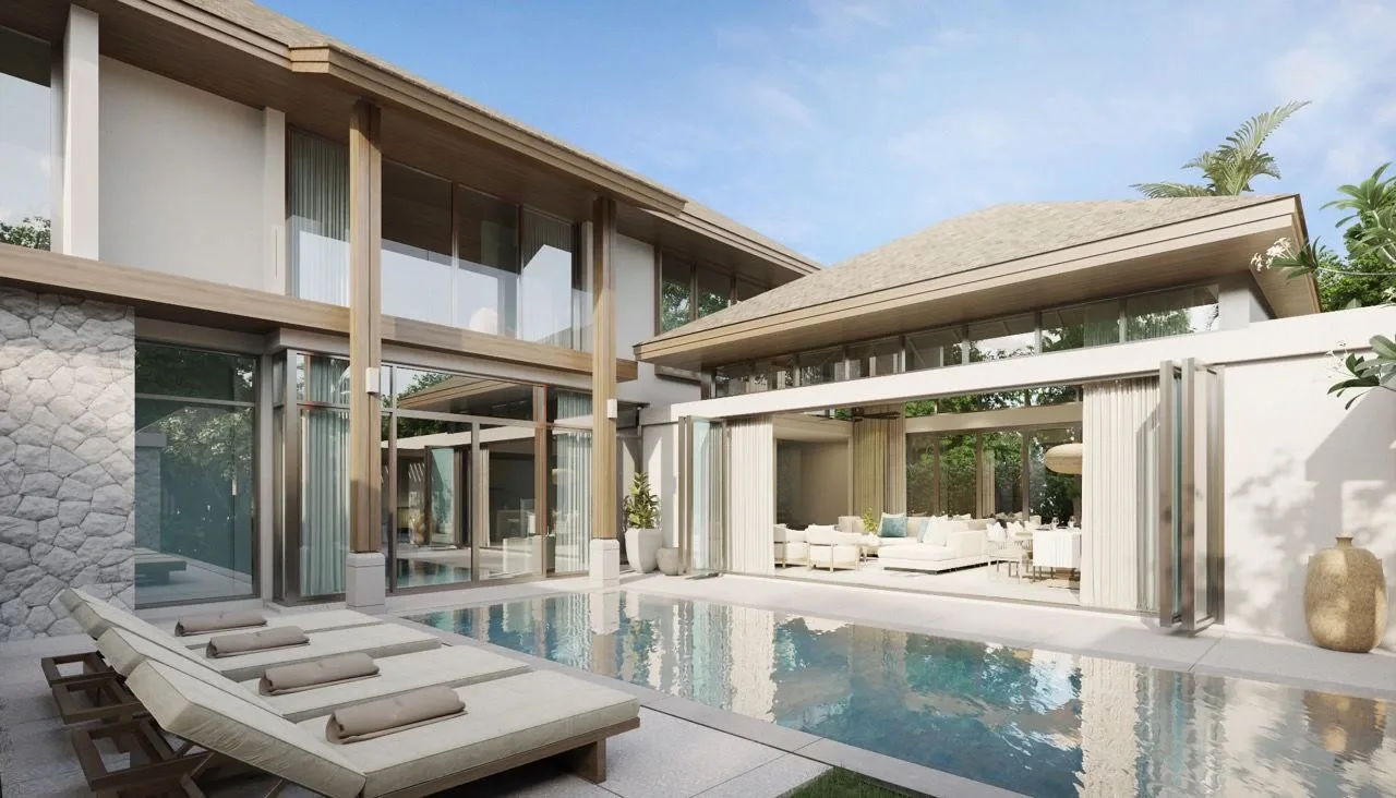 Терраса с лежаками у кромки бассейна виллы QAV Residence, Банг-Тао, Пхукет