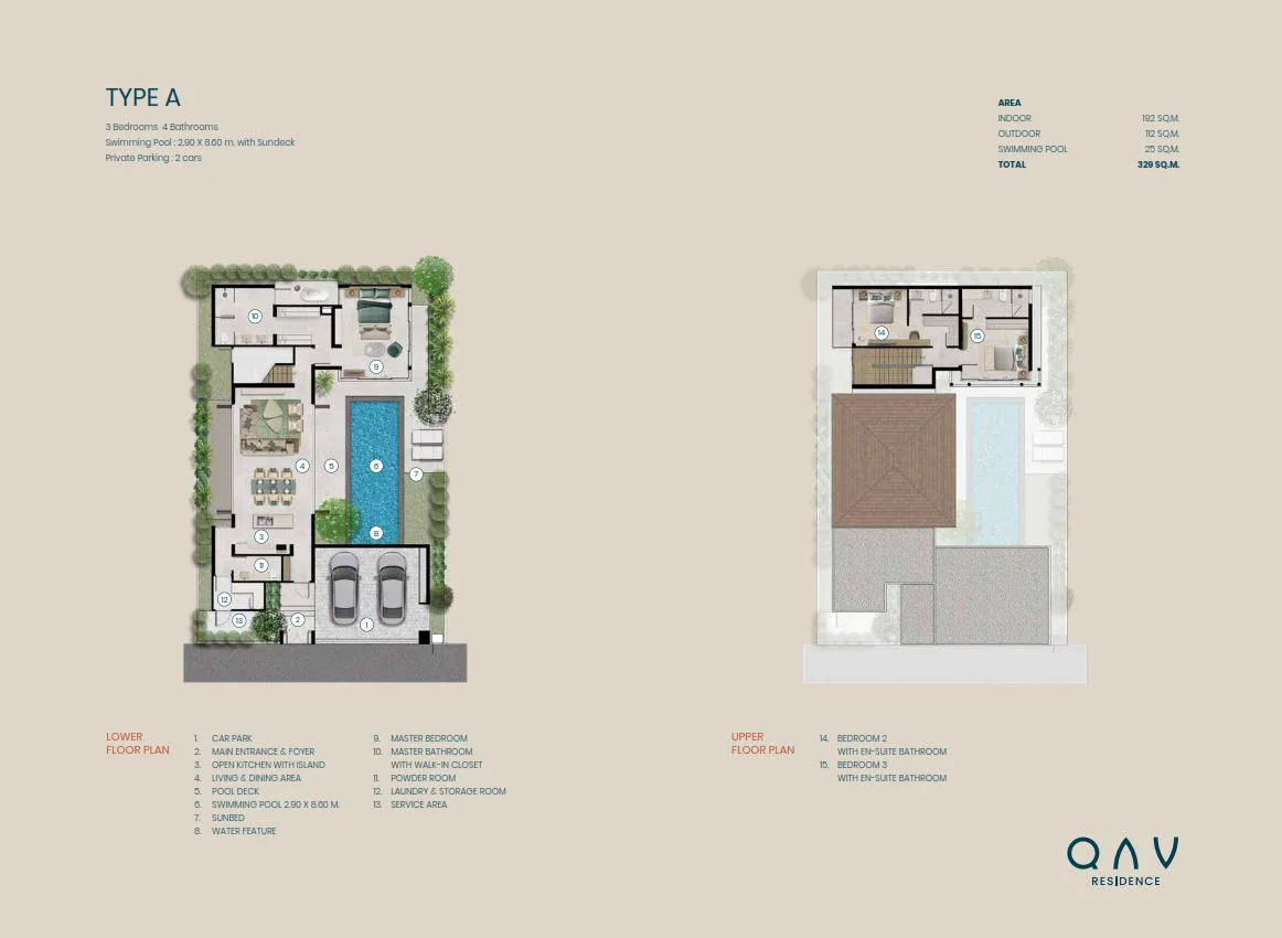Планировка «Тип A — 3 спальни, 4 санузла», QAV Residence