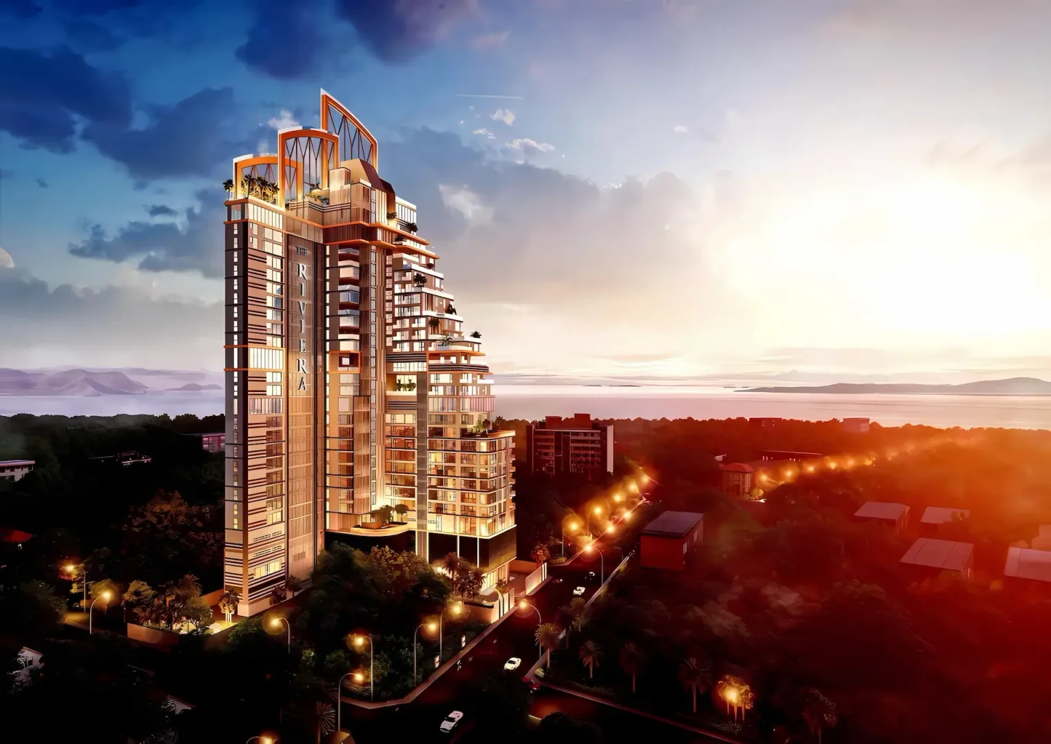 Фасад ЖК The Riviera Malibu на закате, Пратумнак, Паттайя