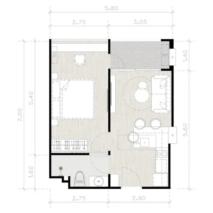 Планировка «1 спальня, 40 м²», Secret Garden
