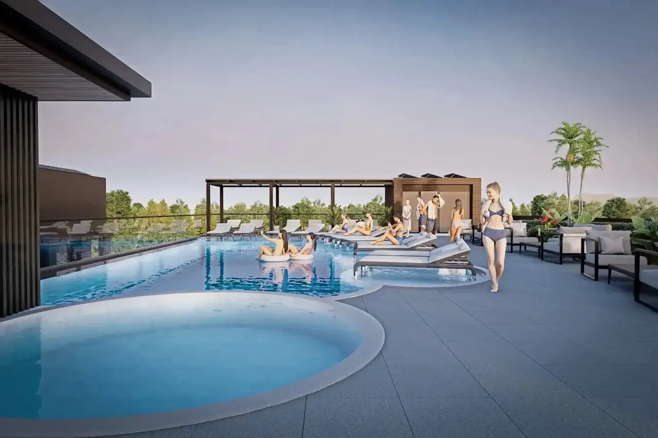 Бассейн и лежаки на террасе крыши ЖК Siam Oriental Beach