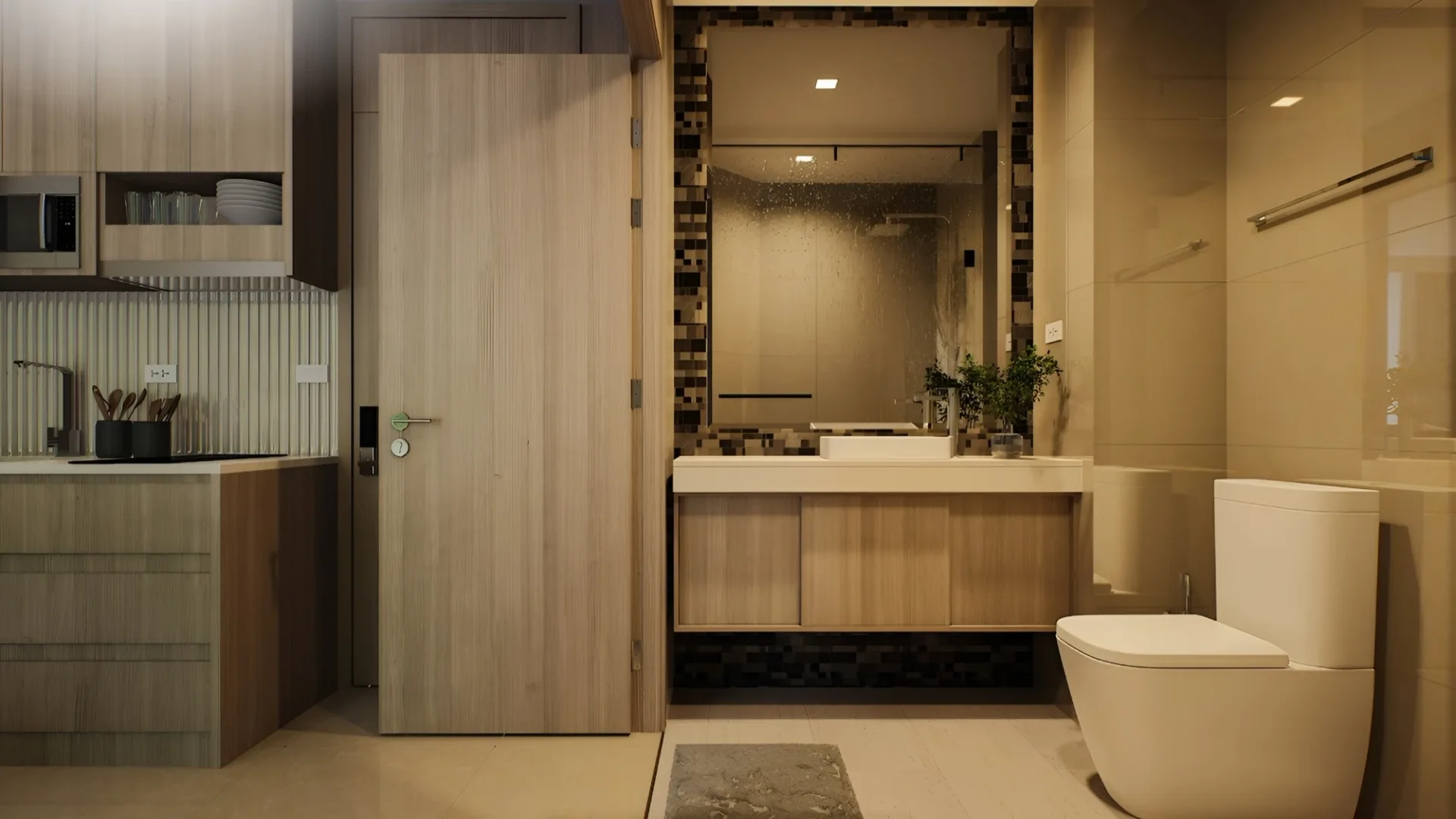 Кухня и ванная комната в планировке студии Siam Oriental Oasis