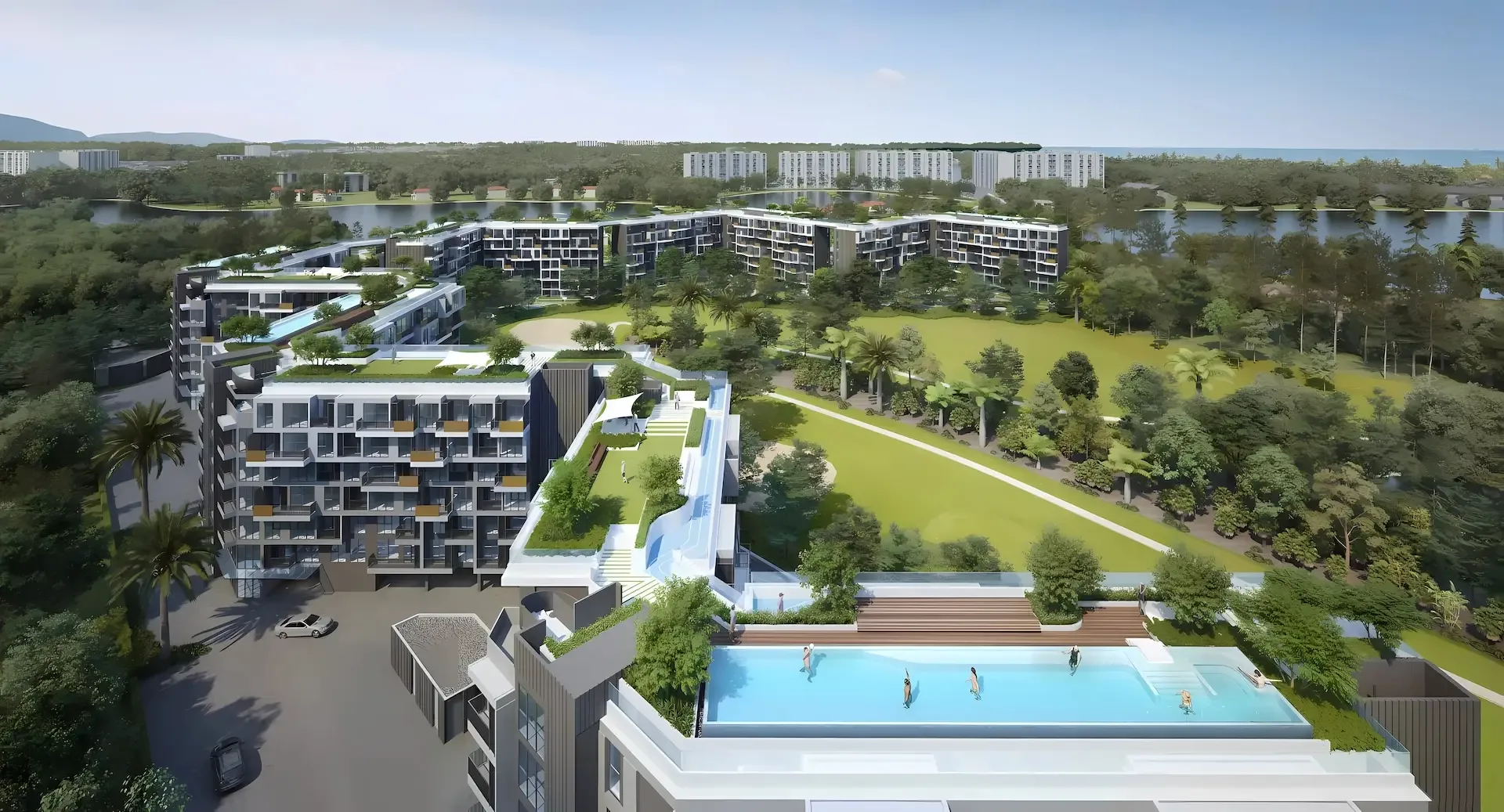 Бассейн на крыше и террасированный фасад Skypark Celeste, Банг-Тао, Пхукет