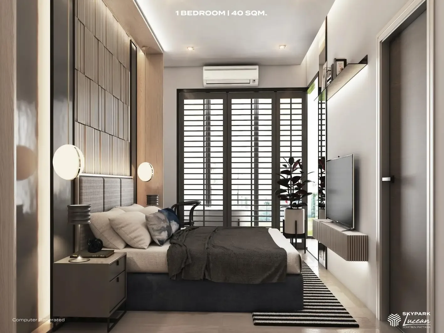Спальня однокомнатной квартиры 40 кв.м в ЖК Skypark Lucean