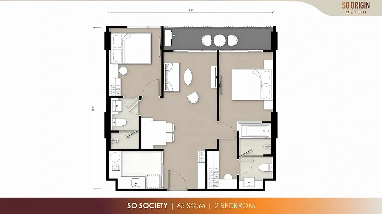 Планировка «2 спальни (So Society)», So Origin Kata