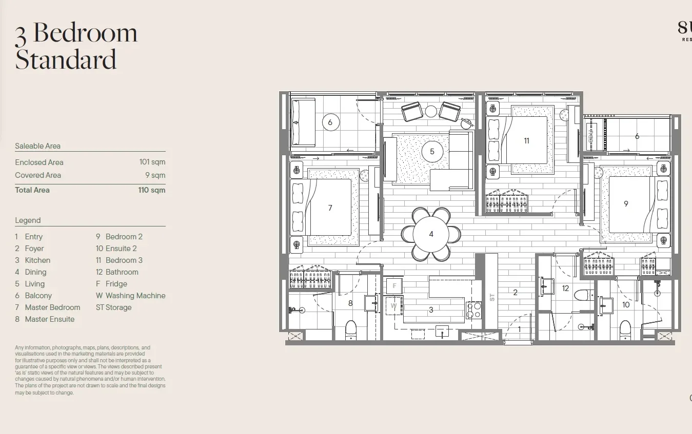 Планировка «3 спальни», Sudara Condominium