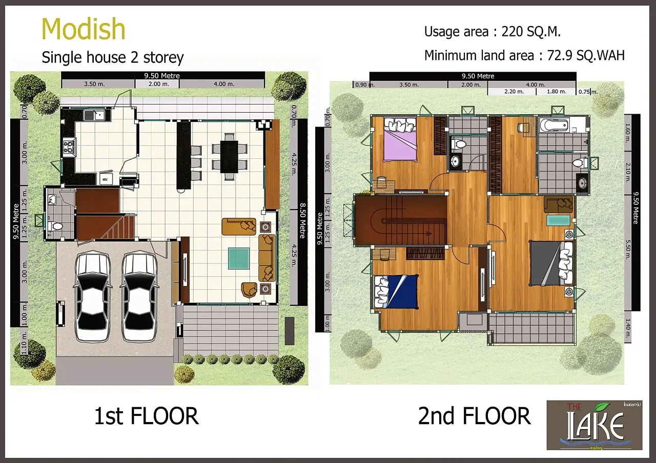 Планировка «Modish — 3 спальни, дом 221 м², участок от 292 м²», The Lake Huay Yai