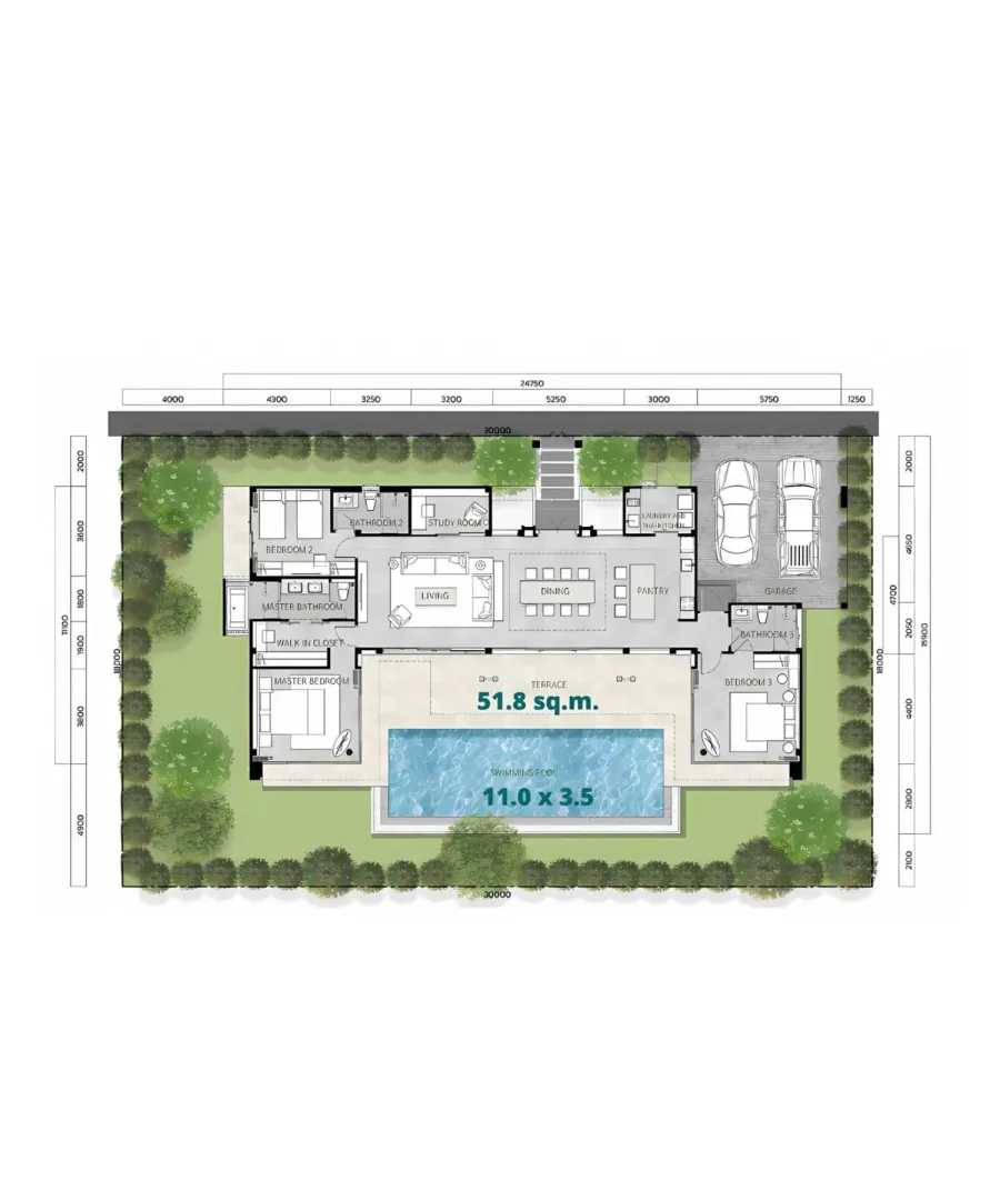 Планировка «Тип A — 3 спальни + кабинет, дом 306,6 м²», The Ozone Campus Villa