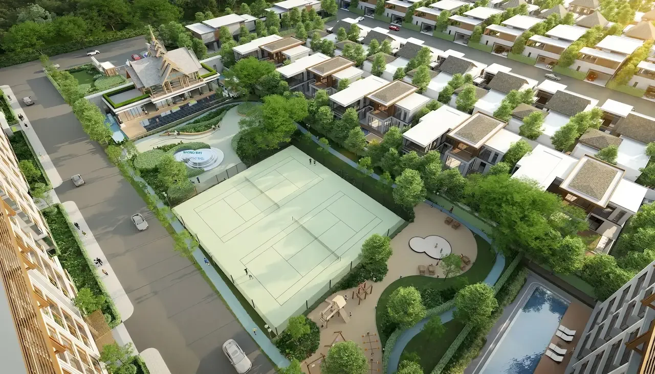 Спортивная зона и сад Oasis Garden среди вилл и корпусов The Ozone Oasis Condo, Банг-Тао, Пхукет