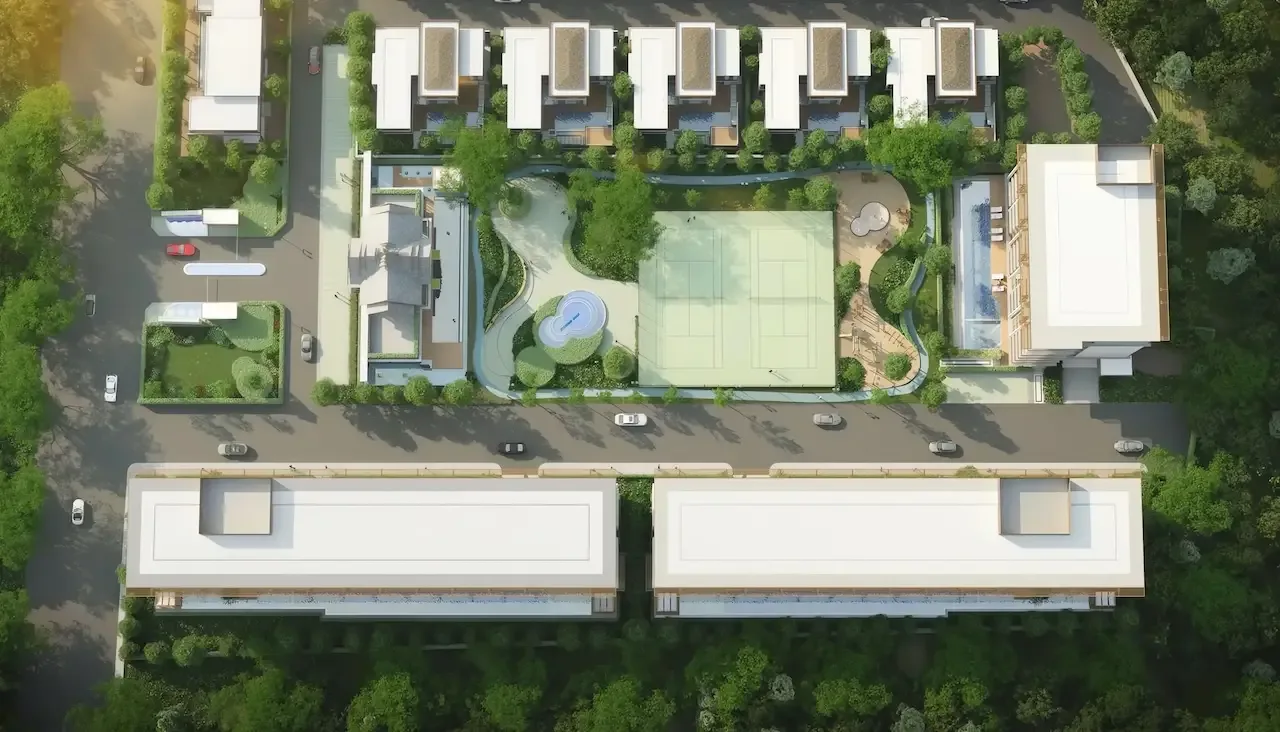 Генплан комплекса The Ozone Oasis Condo: три корпуса, бассейны и корты, Банг-Тао, Пхукет