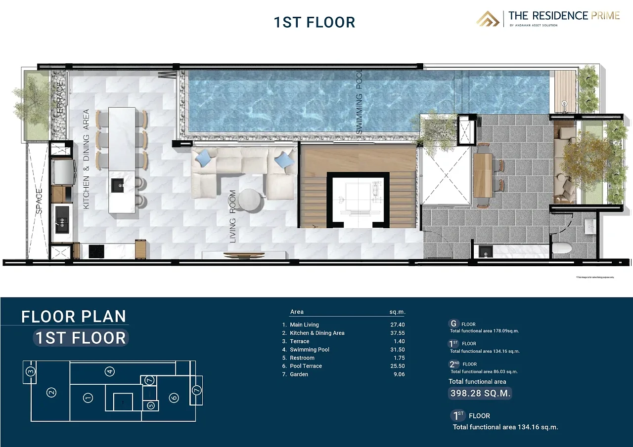 Планировка «3 спальни, вилла R36, участок от 228 м²», The Residence Prime