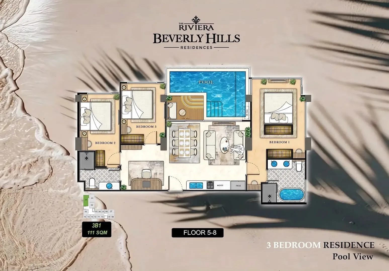 Планировка «3 спальни», The Riviera Beverly Hills