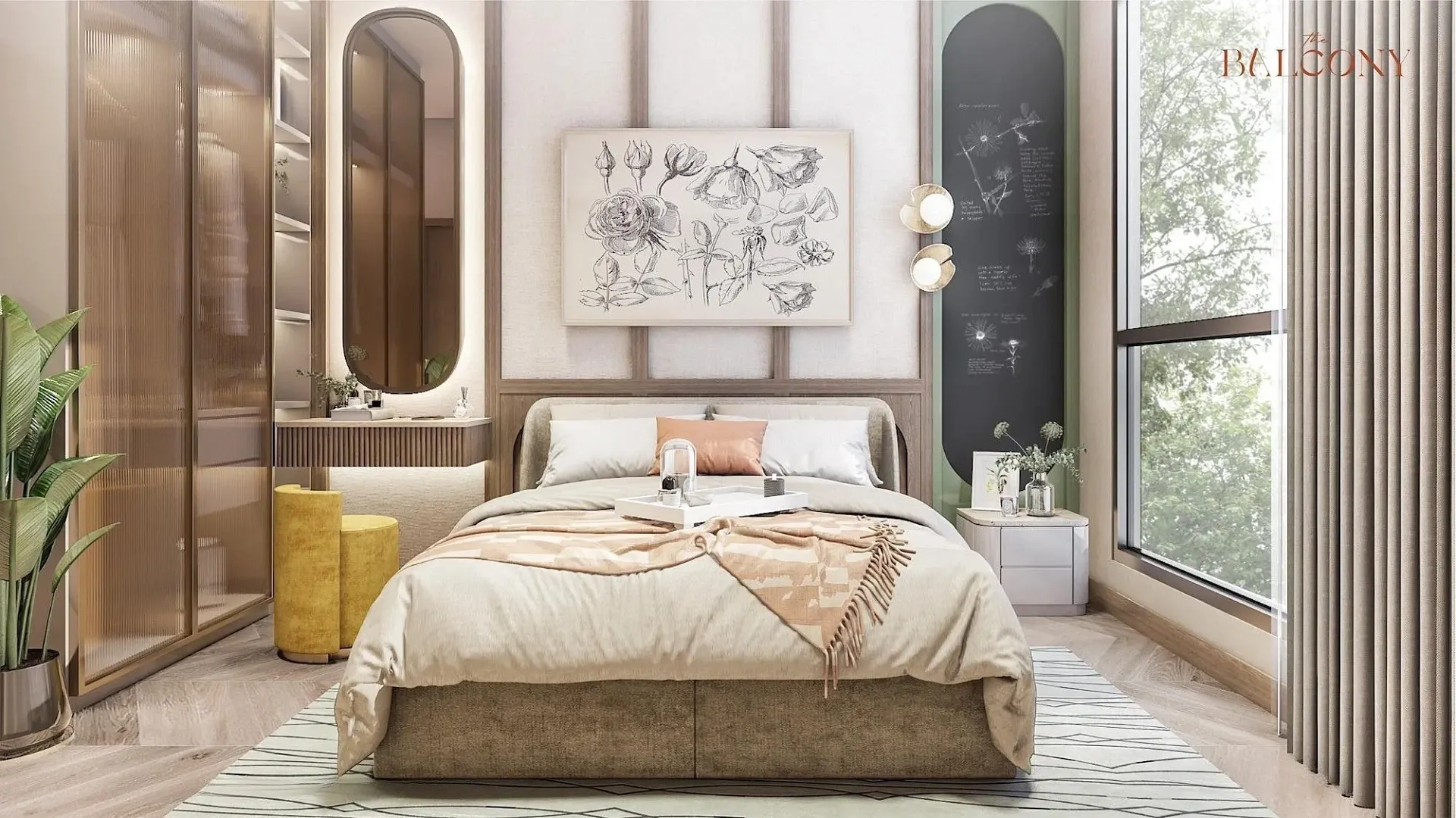 Спальня с панорамным окном в апартаментах The Title Balcony Nai Yang, Пхукет
