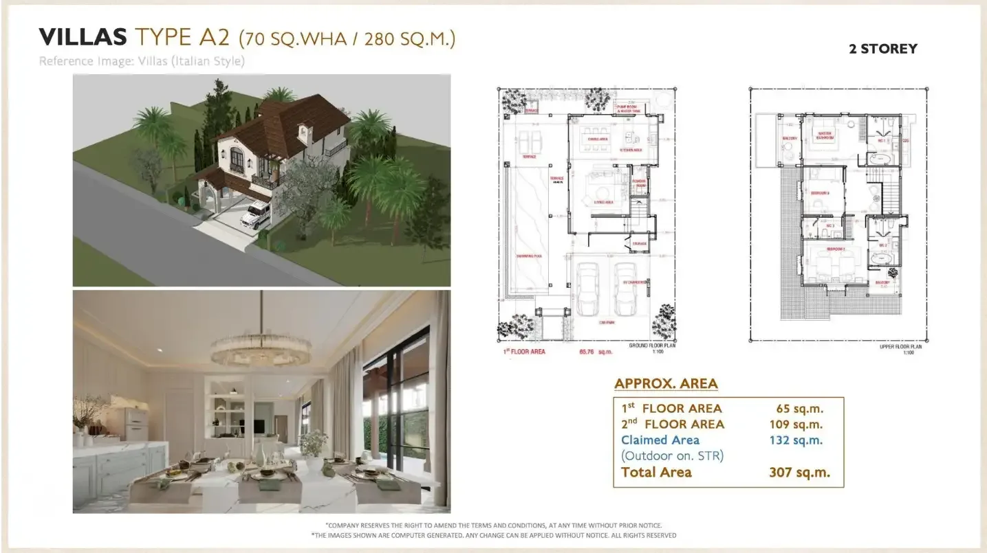 Планировка «3 спальни (типы A2, S, M), участок от 280 м²», The Title Casa de Monte