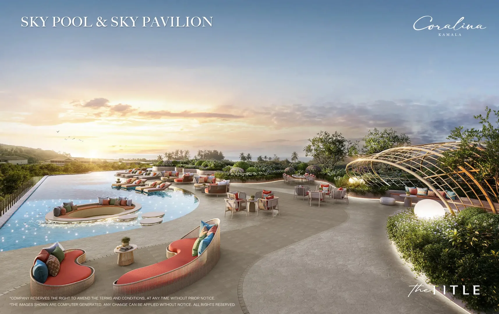 Бассейн на крыше и Sky Pavilion с видом на закат, The Title Coralina, Камала, Пхукет