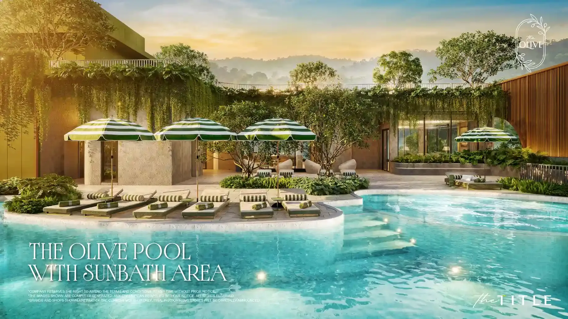 Бассейн Olive Pool с зоной шезлонгов в кондоминиуме The Title Olive, Най-Янг, Пхукет