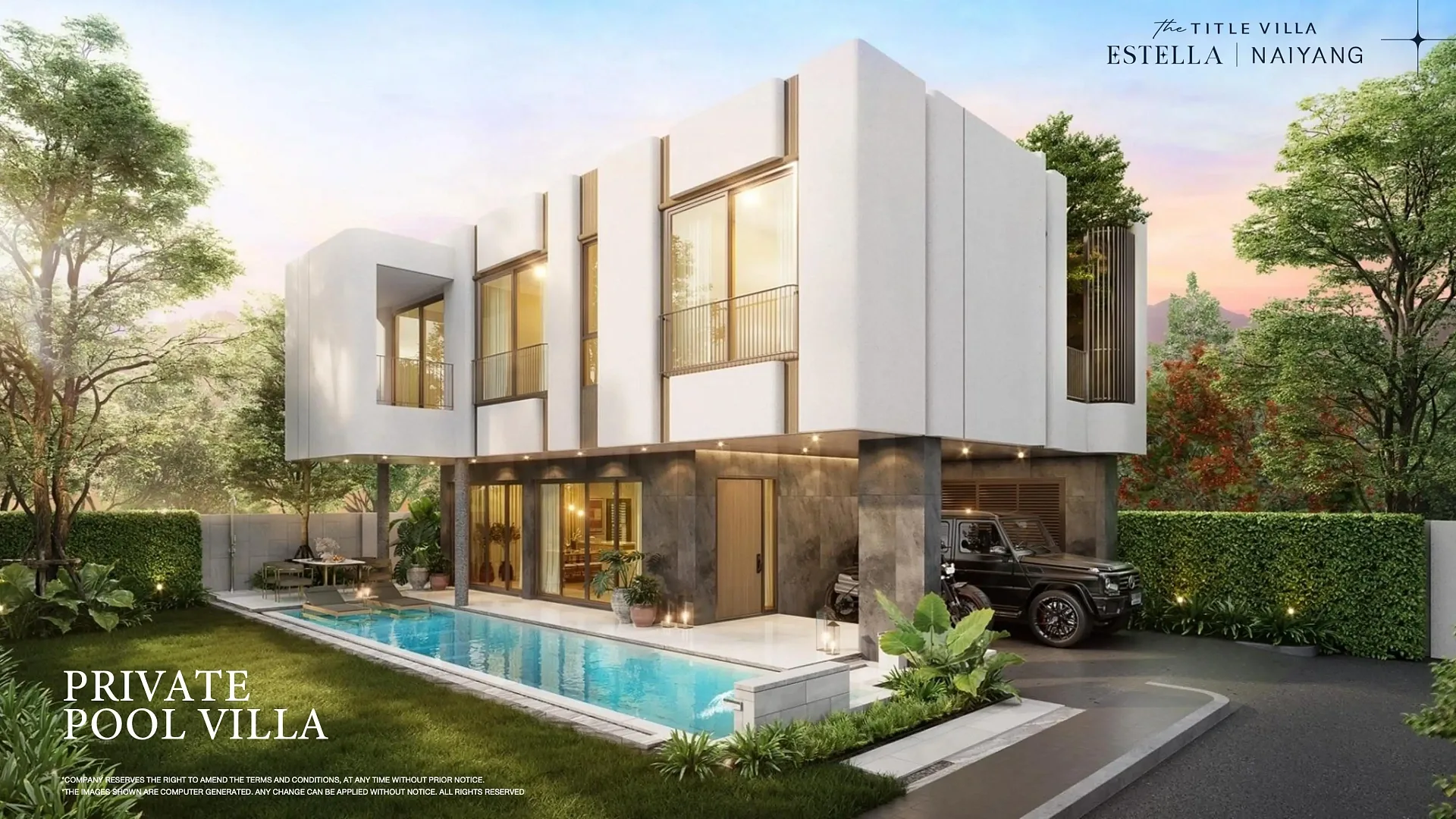 Фасад виллы с бассейном и парковкой под навесом, The Title Villa Estella, Най-Янг, Пхукет