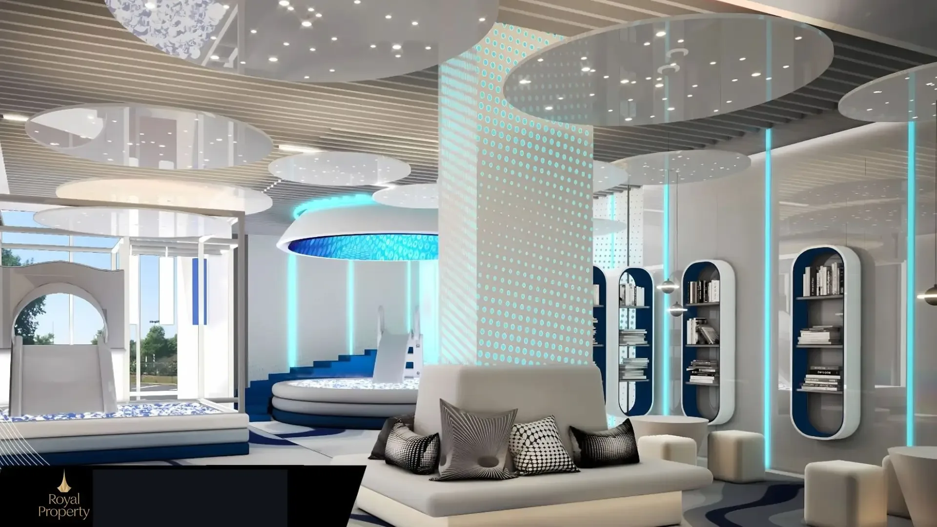Лобби в космическом стиле с подсветкой и лаунж-зоной, VIP Space Odyssey, Раваи, Пхукет